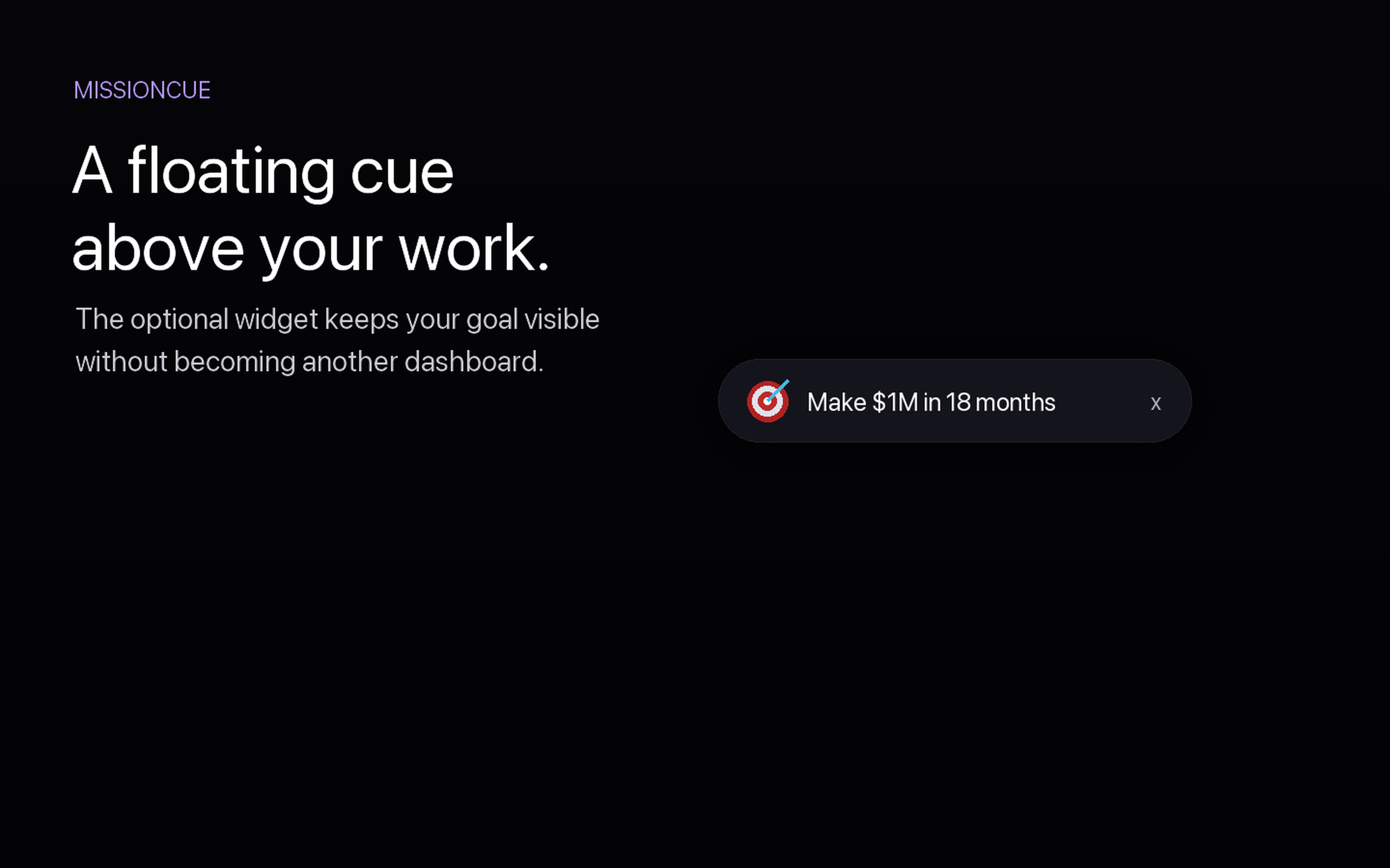 MissionCue floating goal widget above the desktop.